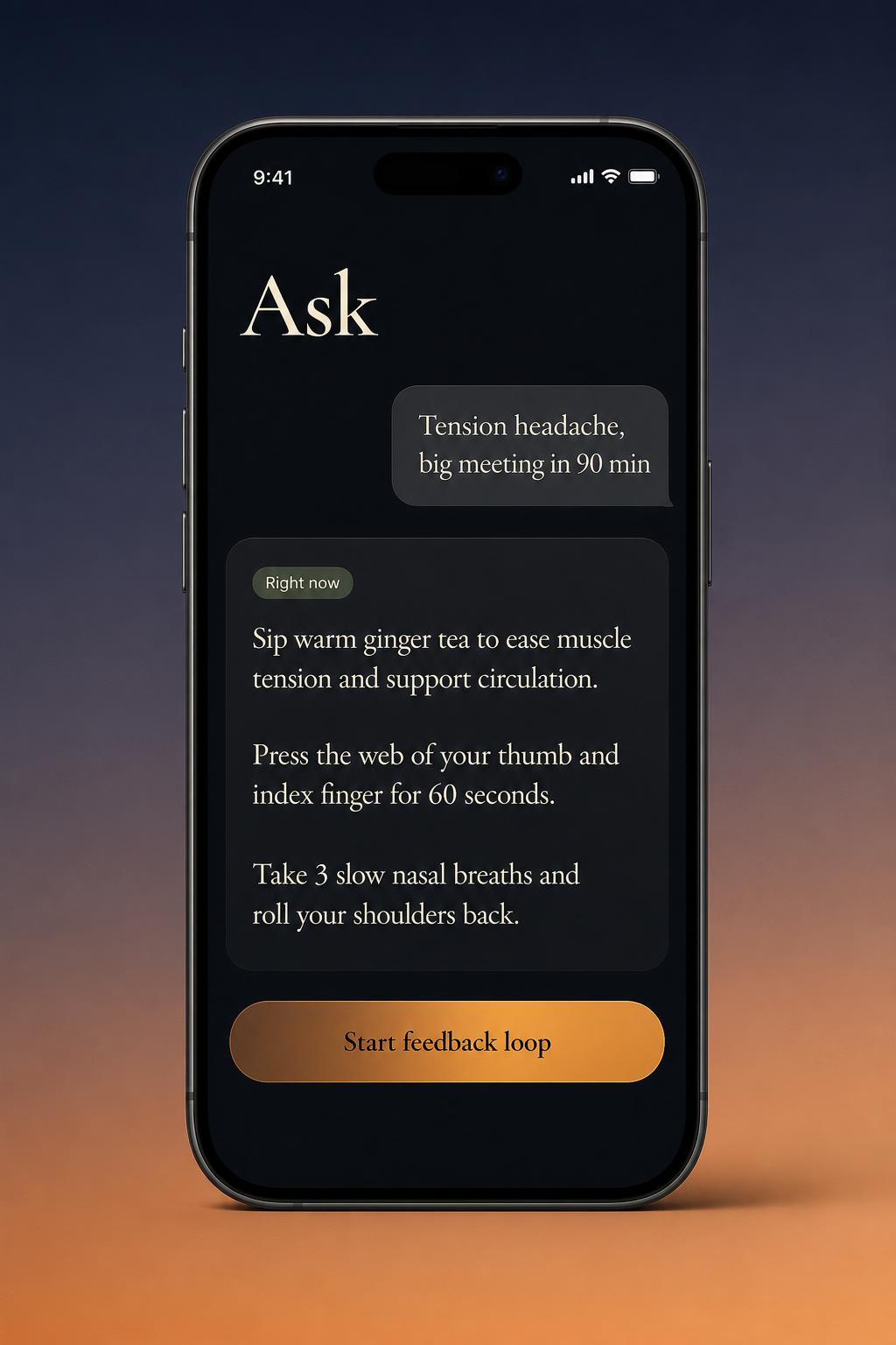 Check-in question screen